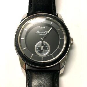 Kenneth Cole New York Genuine Black Leather Band Watch KC #1856 Needs Battery